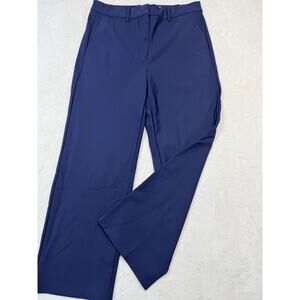 Theory Wide Leg Trousers Navy Blue Flat Front High Waist Modern Prep Women's 10